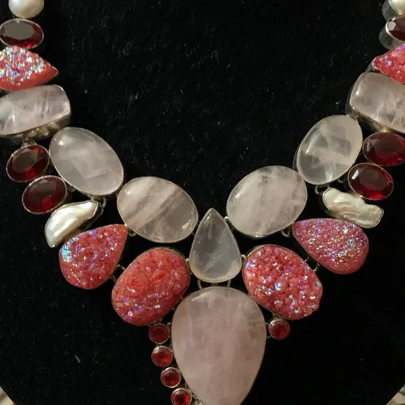 Elegant Statement Piece Red & Pink Gemstone Necklace - Picture 6 of 6